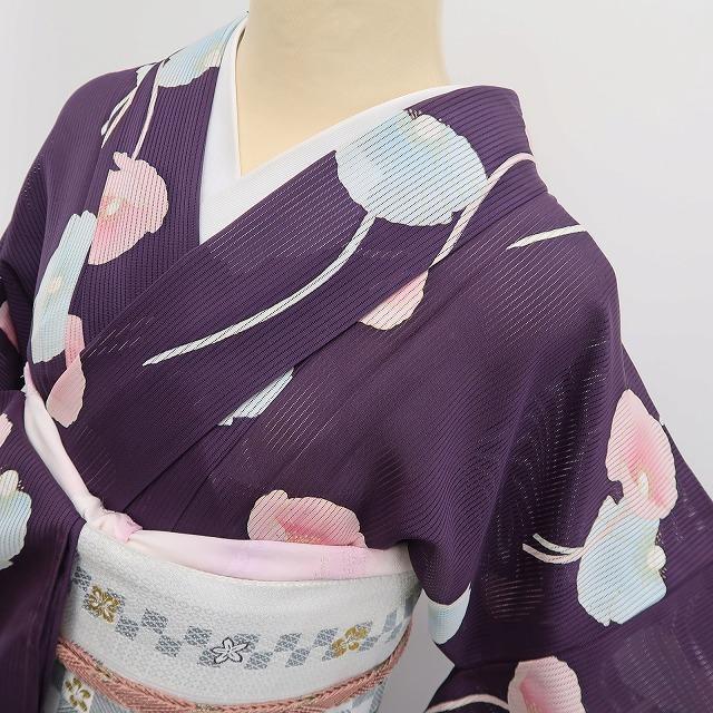 美品 縦絽 ポピー 夏着物”主役級の華やかさ！軽やかに舞うポピー”小紋 6193