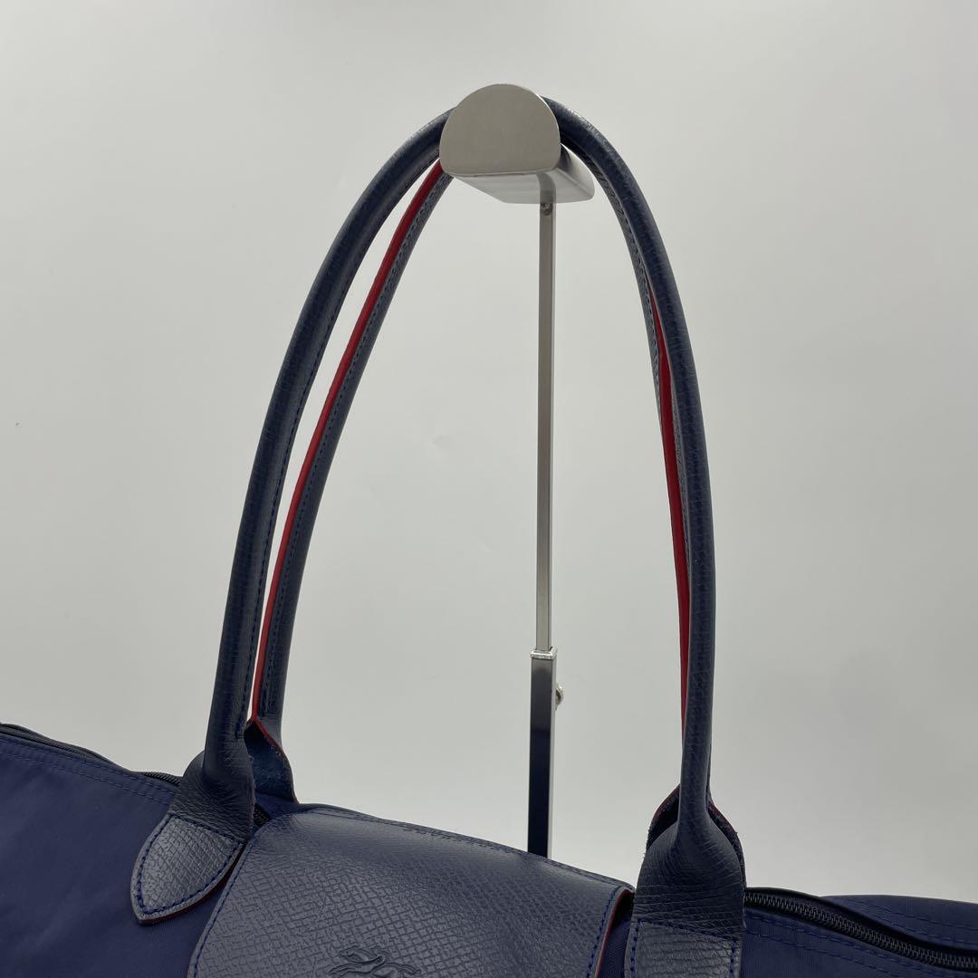 美品✨ロンシャン　プリアージュ　トートバッグ　ロゴ型押し　ナイロン　紺　A4可能