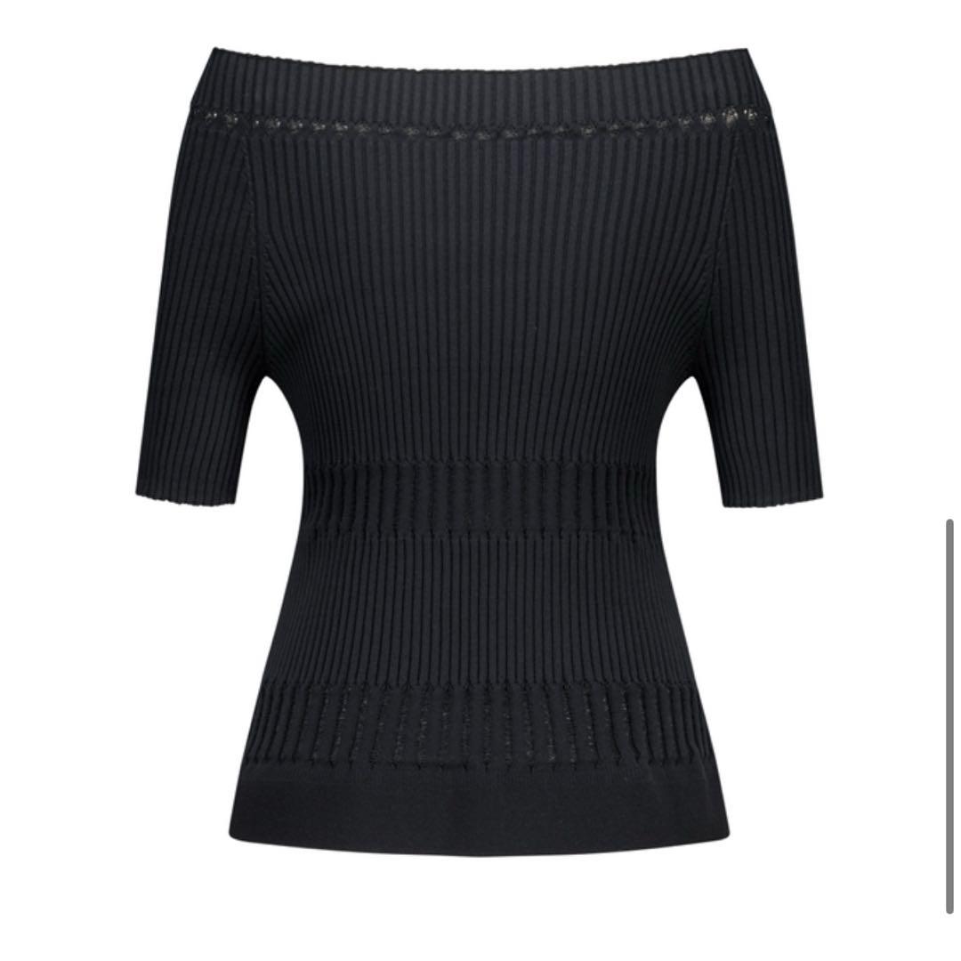 LACE RIBBED TOP IN MIXED COTTON/ BLACK LACE RIBBED TOP IN MIXED COTTON/ BLACK