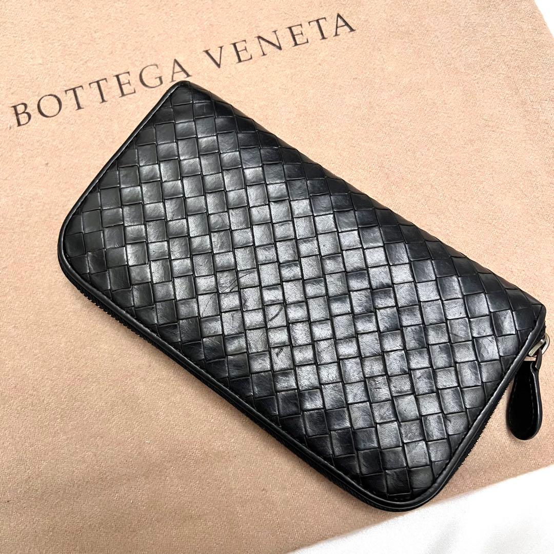 ボッテガヴェネタ 長財布 ラウンドジップ ブラック イントレチャートggBottega Veneta