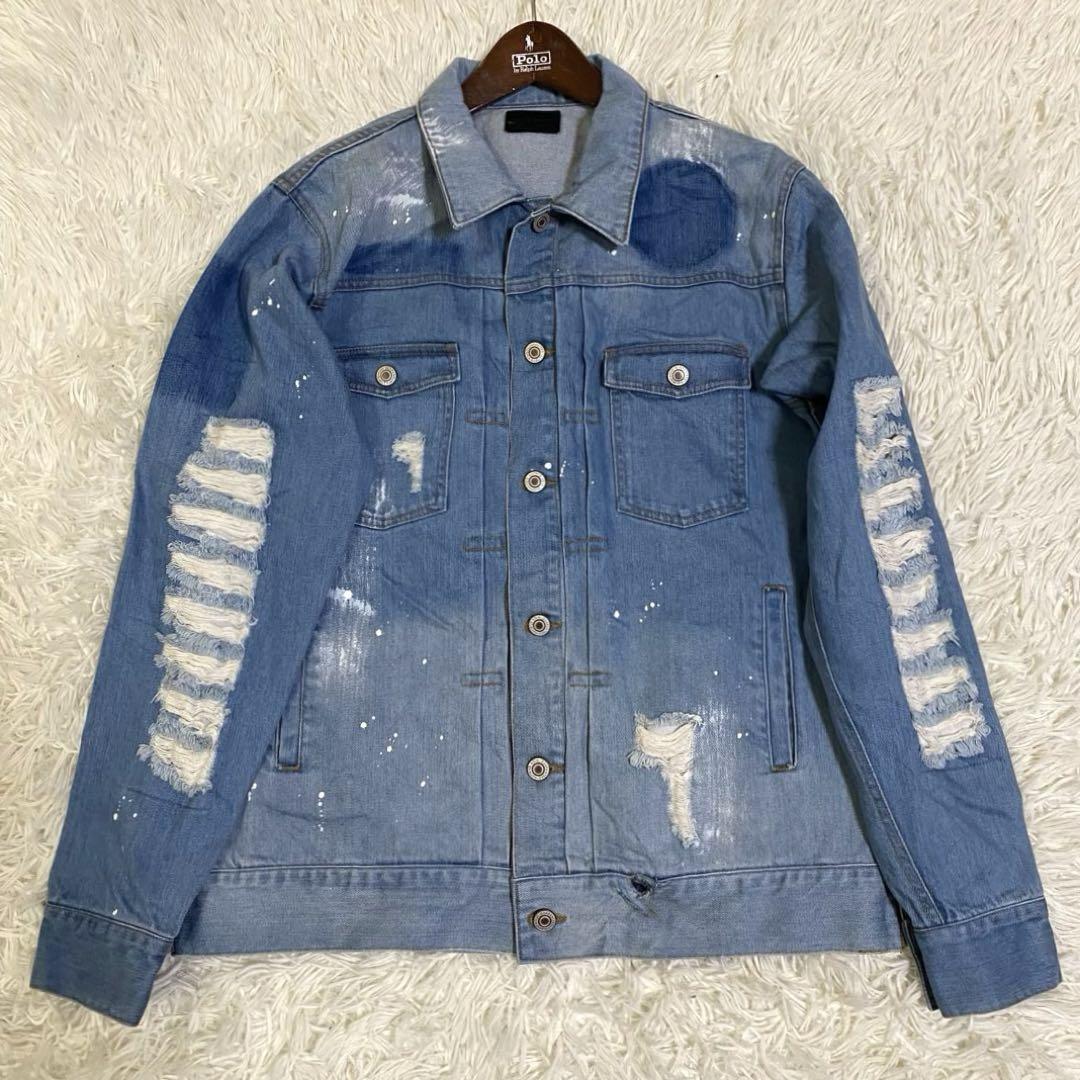 【美品✨】ダンケシェーン デニムジャケット ダメージ加工 ペイント加工 フリー