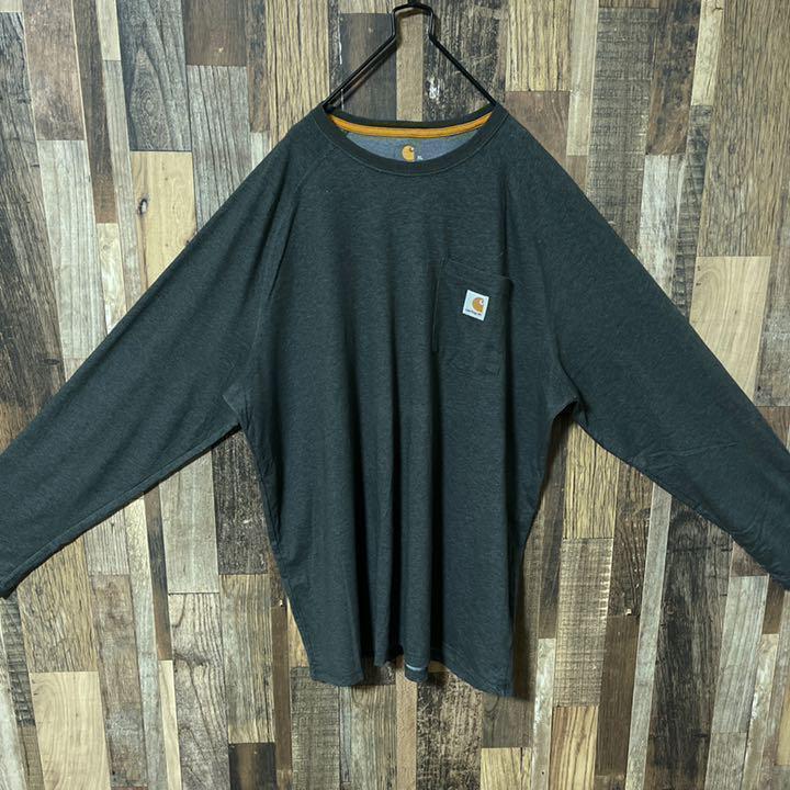カーハート グレー ロゴ XL メンズ ロンT 古着 90s 長袖 Tシャツ