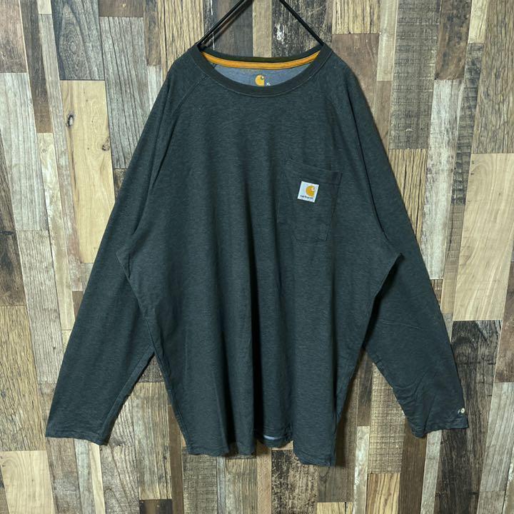 カーハート グレー ロゴ XL メンズ ロンT 古着 90s 長袖 Tシャツ