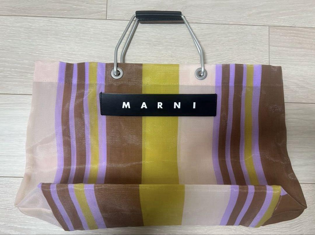 マルニ　フラワーカフェ　トートバッグ　ストライプ　オレンジ系　MARNI