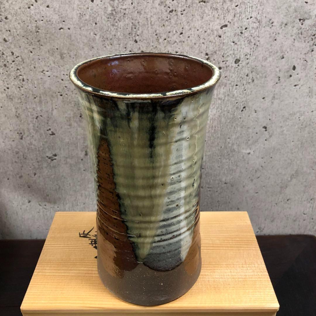 丹山窯☆ 小峠葛芳作☆ 灰釉掛分☆花生☆丹山☆花瓶☆花器☆壺 丹山窯☆ 小峠葛芳作☆ 灰釉掛分☆花生☆丹山☆花瓶☆花器☆壺