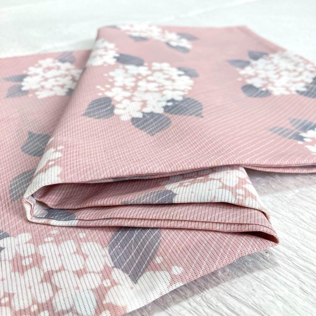 【美品✨】東レシルック　洗える着物　夏物　絽　小紋　くすみピンク　紫陽花　K8