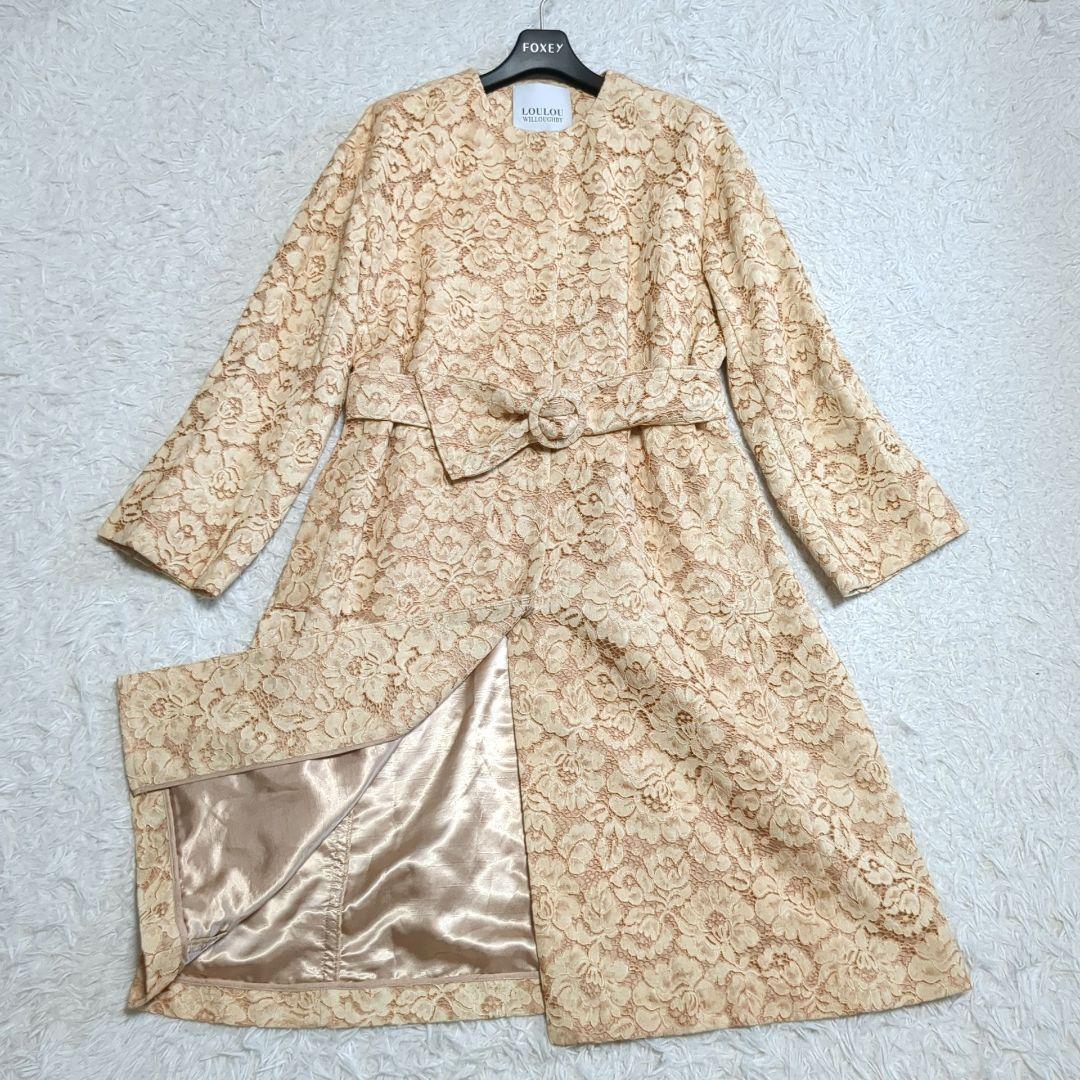 美品 ルルウィルビー ロングコート 総レース ベルト ノーカラー 2