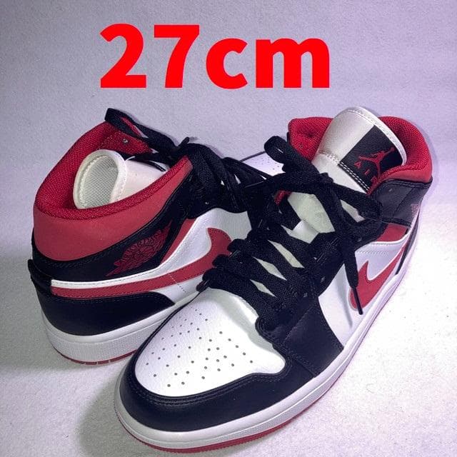 スニーカー エアジョーダン1 MID 白 黒 赤