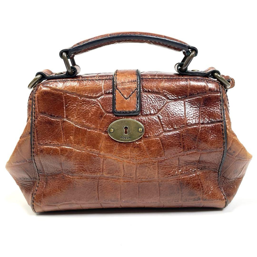 芸能人愛用 本革】FOSSIL レザー クロコ型押し ミニショルダーバッグ 2way バッグ