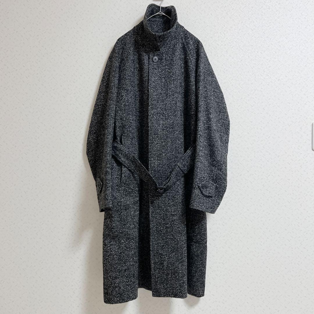 【美品】マッキントッシュ　ヘリンボーン　バルカラーコート　ベルト　グレー　40