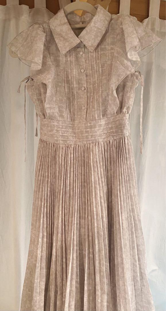 Rosé Muse pleats floral print dress グレー