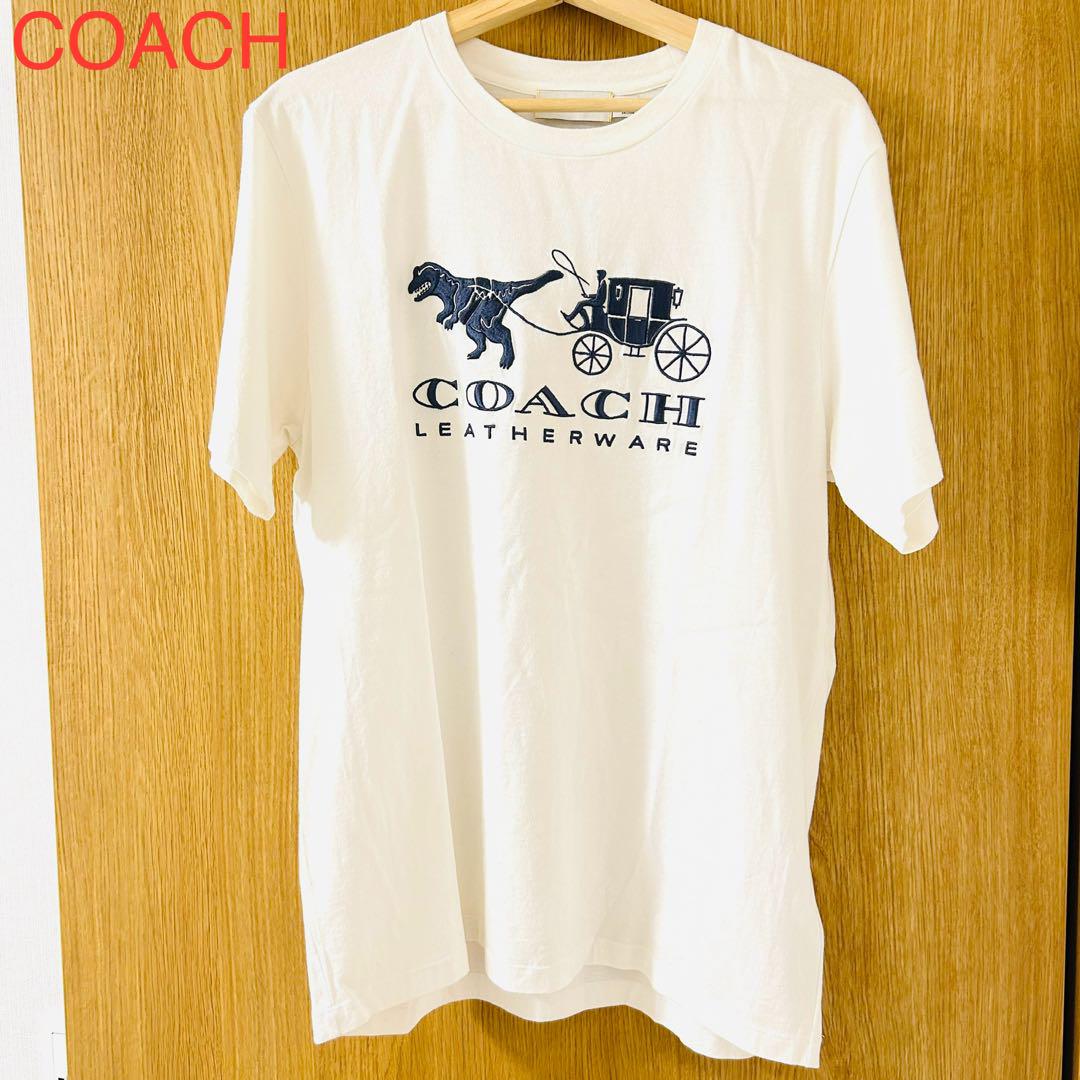 希少 COACH コーチ 半袖 Tシャツ 馬車ロゴ 白T 恐竜 ダイナソー