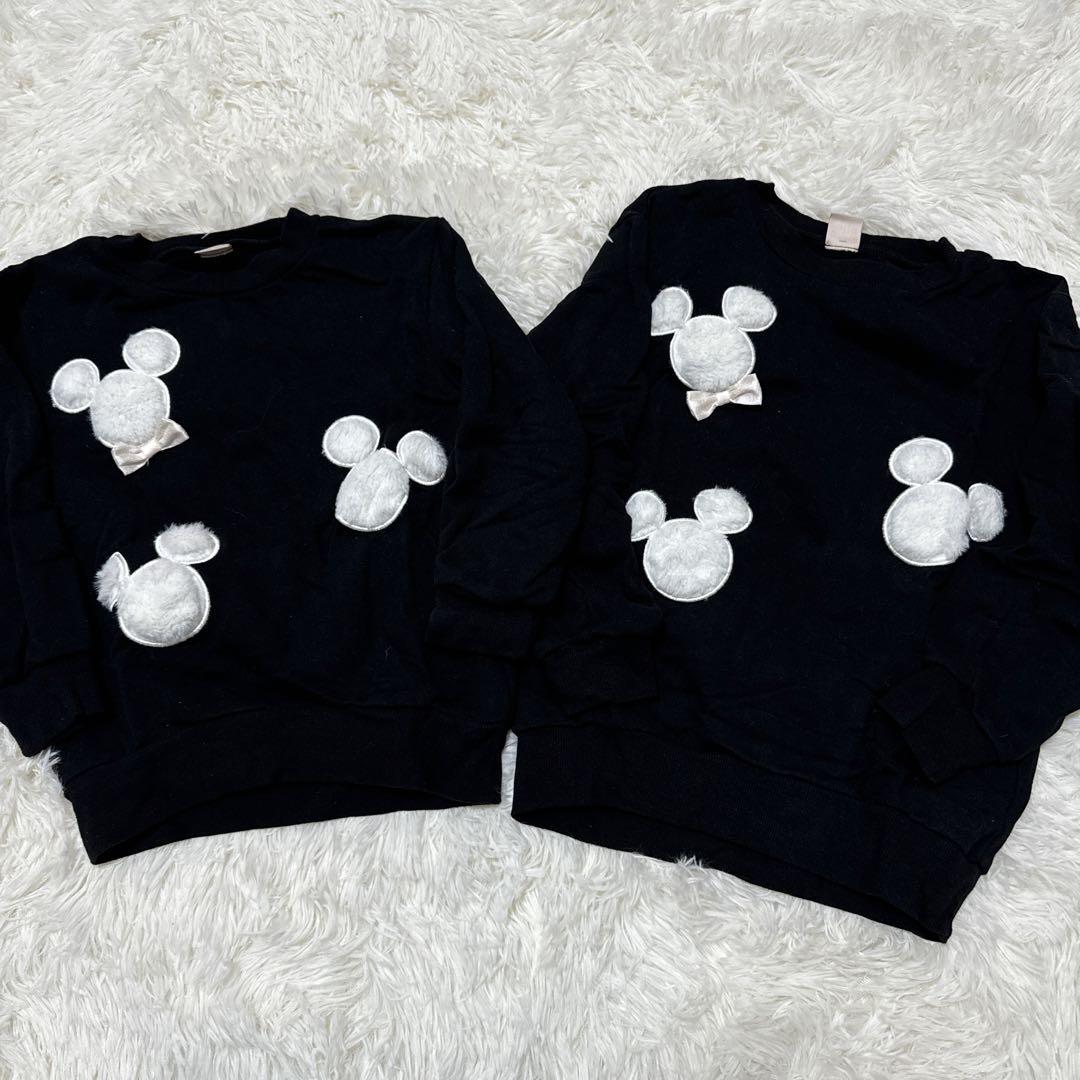 【新品未使用】プティマイン【Disney】ファーアップリケトレーナー姉妹でお揃い プティマイン【Disney】ファーアップリケトレーナー 黒姉妹兄弟