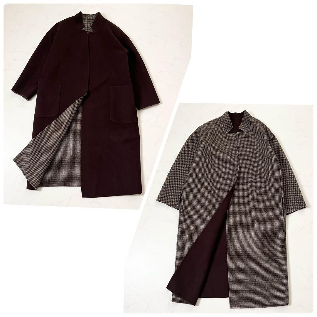 プラージュ リバーシブルコート ハミルトン ダブルフェイス 茶色×チェック 38M Plage