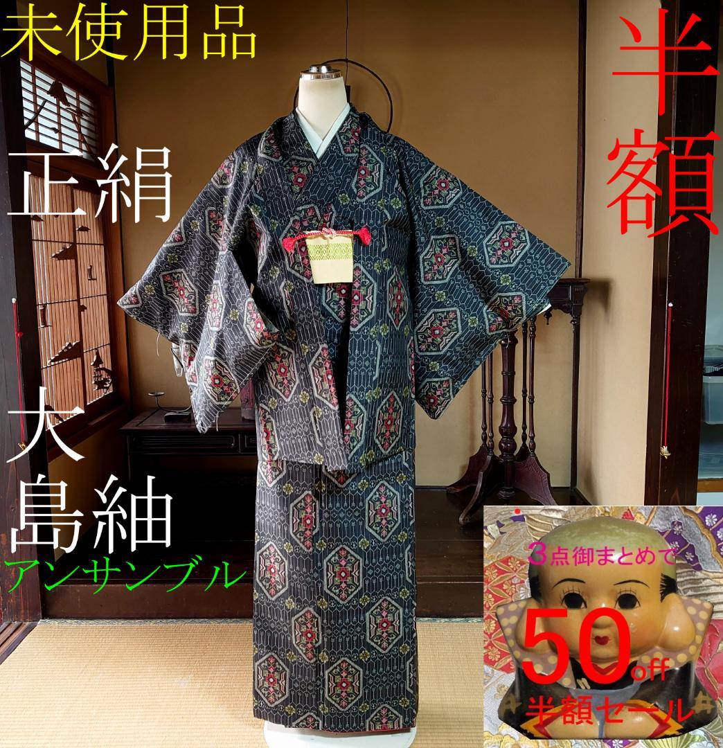❣3点半額セール❣#768 正絹 大島紬 アンサンブル【リユース着物】#リーリ