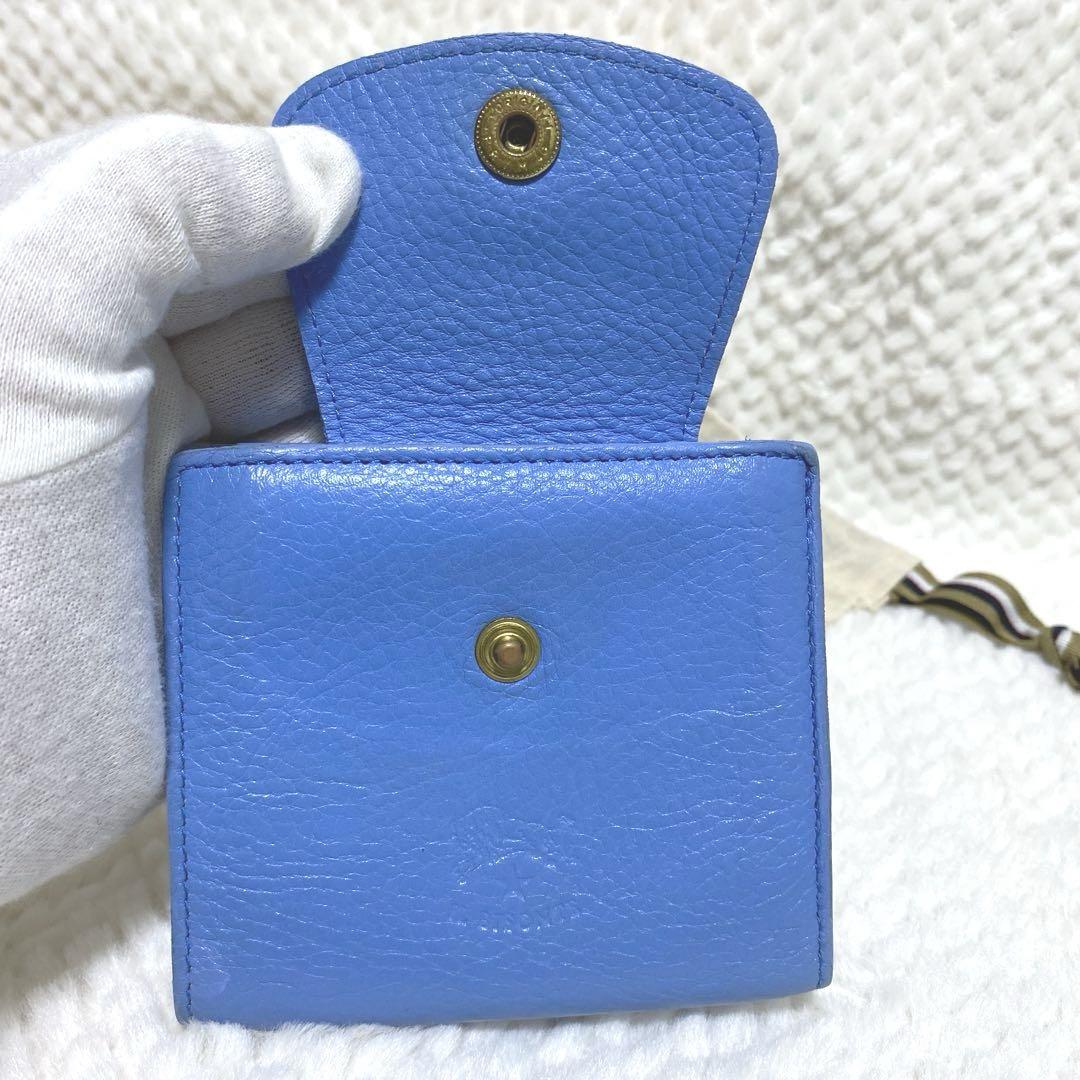 レア 極美品 IL BISONTE イルビゾンテ がま口 二つ折り財布 水色