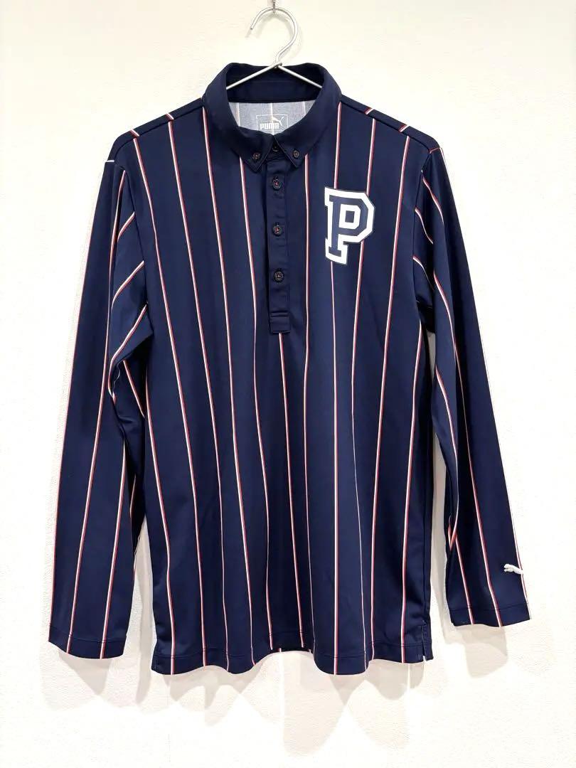 96 PUMA ネイビー ストライプ ポロドレス ゴルフ　XL タグ付 ②PUMA ネイビー ストライプ 長袖ポロシャツ ゴルフシャツ