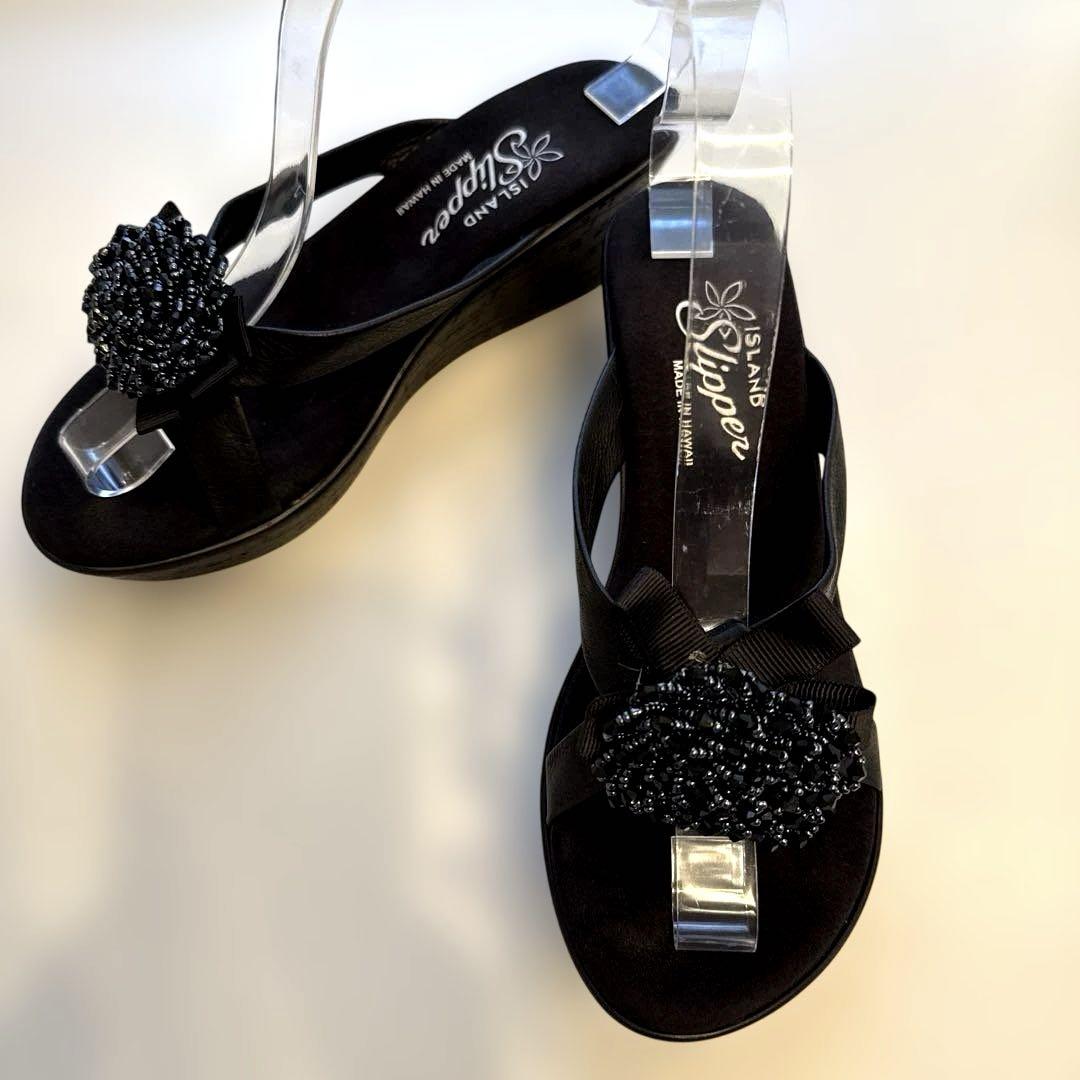 ISLAND　Slipper ハワイ直営店購入　半日のみ使用　ウェッジソール　黒