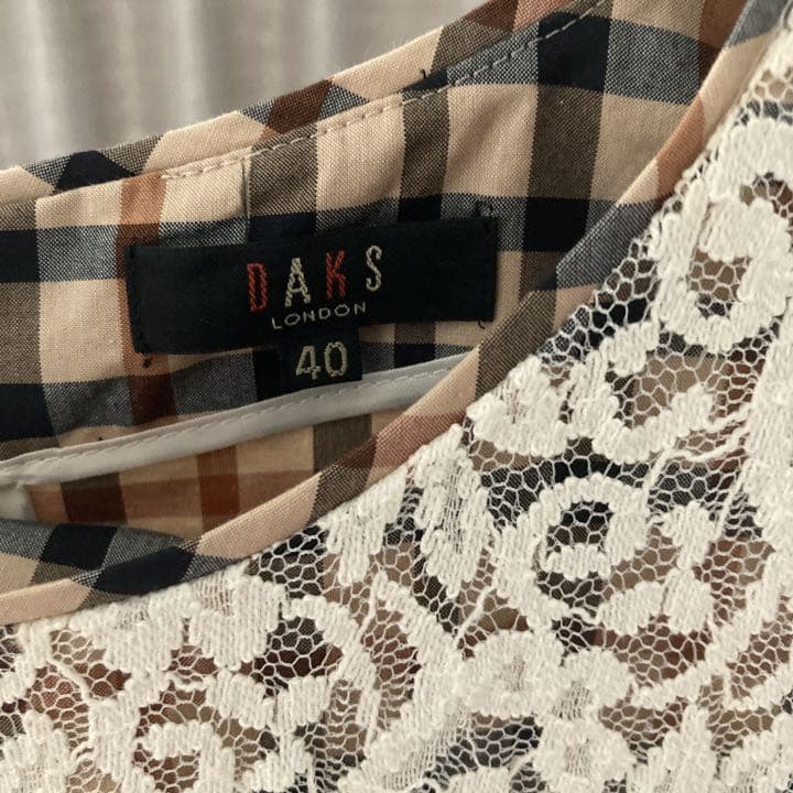 DAKS ダックスチェック 半袖ワンピース★42 DAKS ダックスチェック 半袖ワンピース☆42 チェックプリント