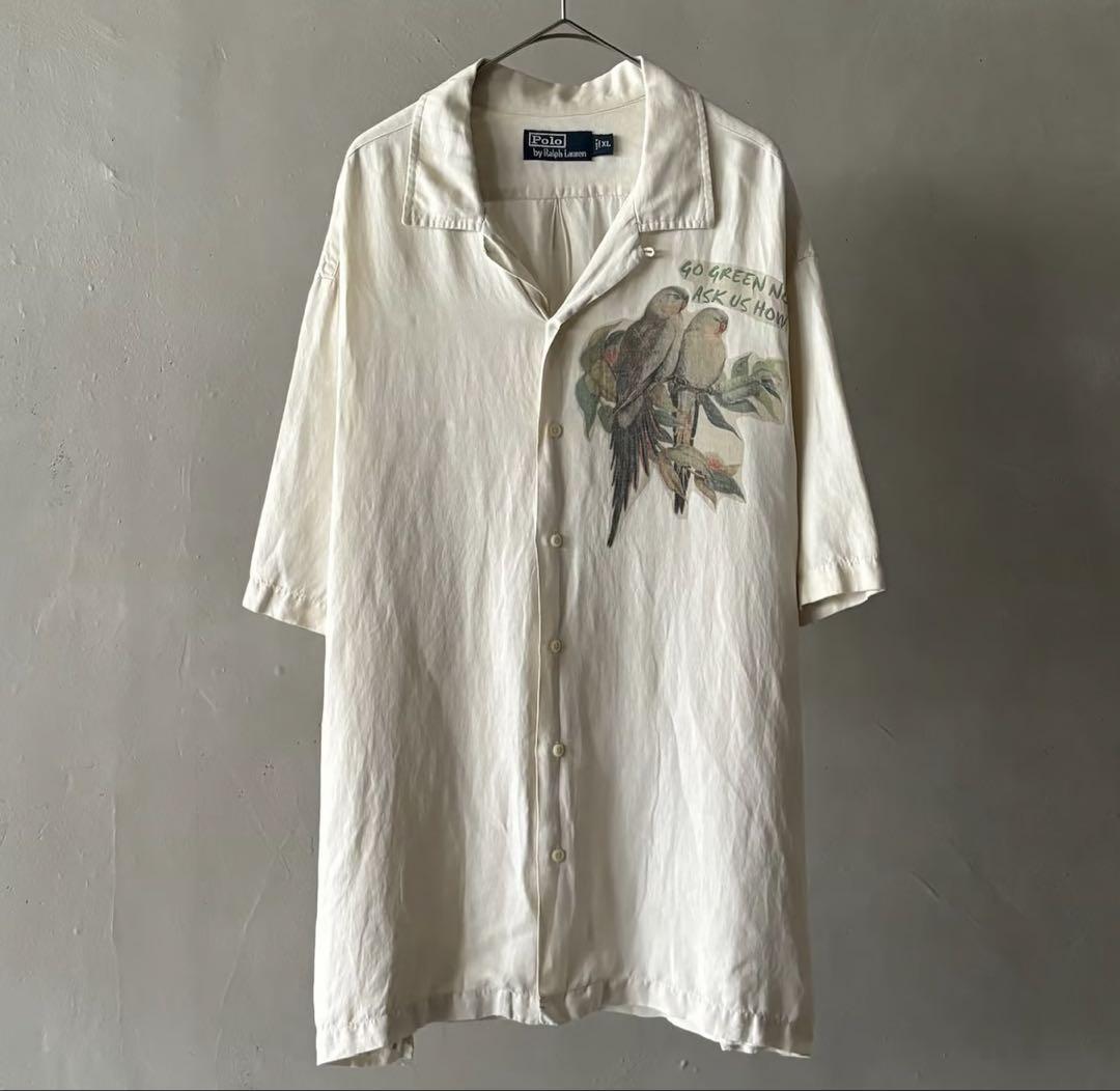Ralph lauren バードプリント オープンカラーシャツ90s