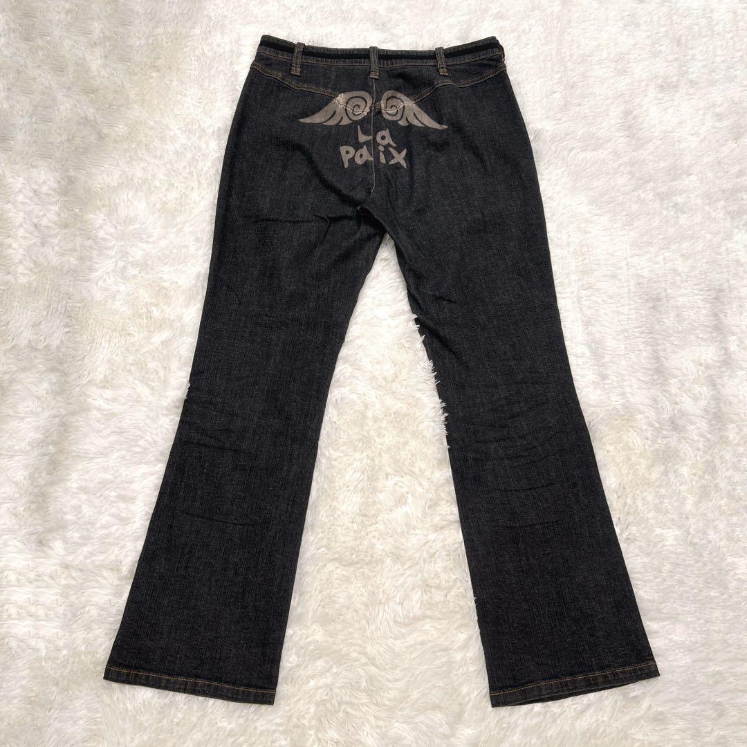 アルベロベロ レディースワイドデニムパンツ ジーンズ 刺繍 ブラック Lサイズ アルベロベロ レディースワイドデニムパンツ ジーンズ 刺繍 ブラック Lサイズ