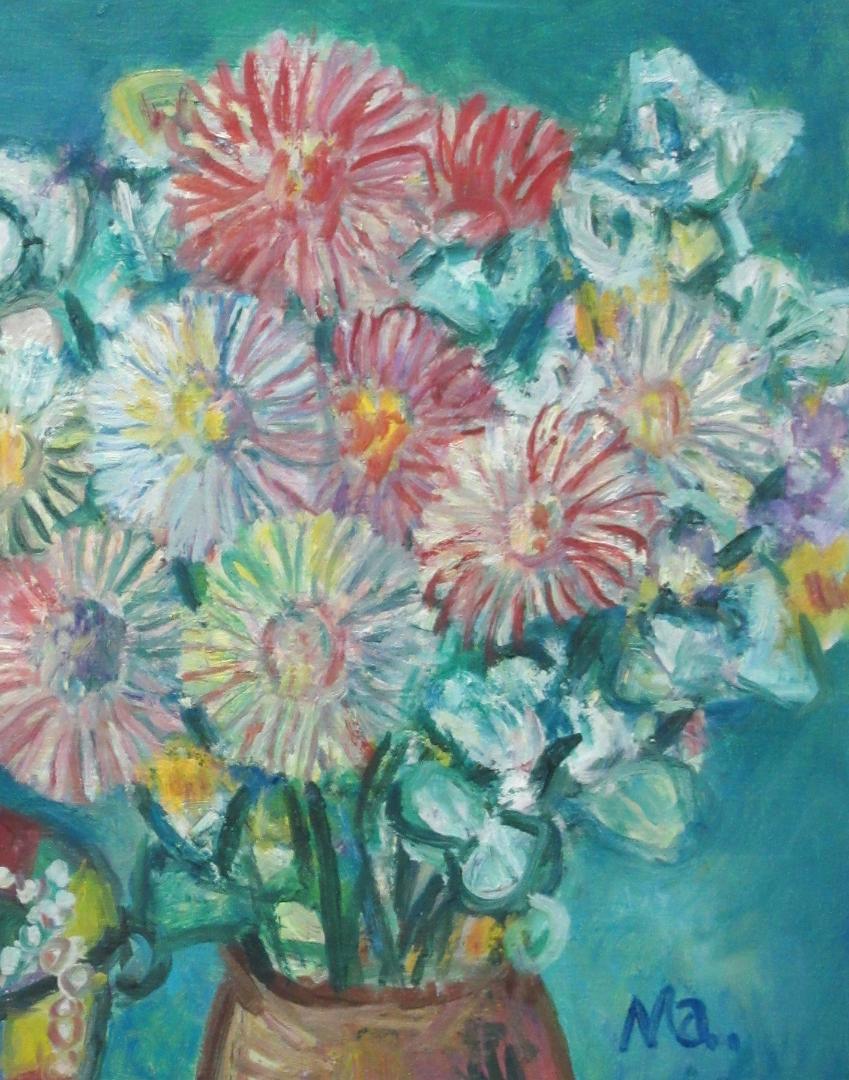 薔薇と百合】アクリル画 F6 静物画 絵画 原画 水彩 花の絵 絵画