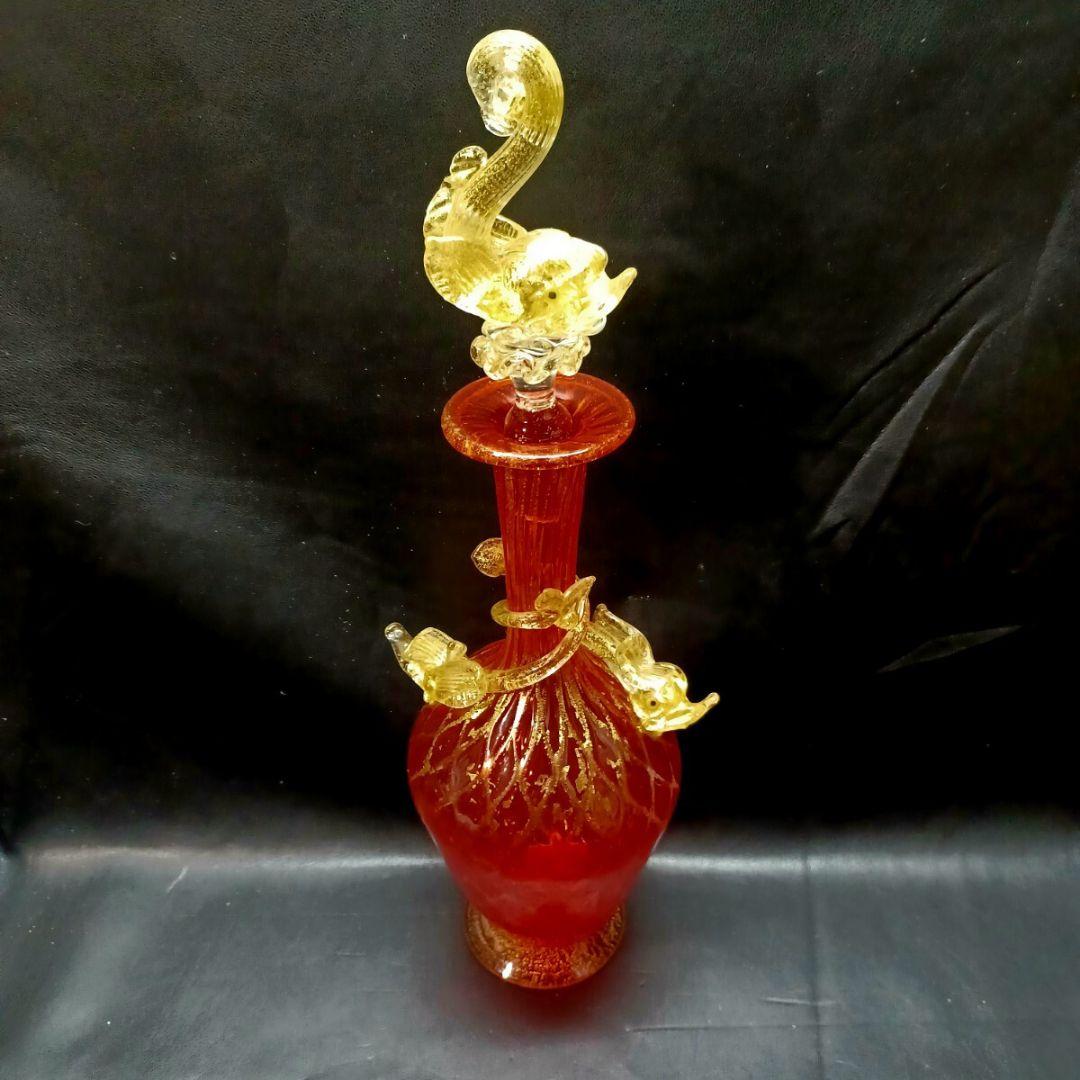 MURANO 34㎝ ムラノ 金彩 レッド ドルフィン モチーフ デカンタ MURANO 34㎝ ムラノ 金彩 レッド ドルフィン モチーフ デカンタ