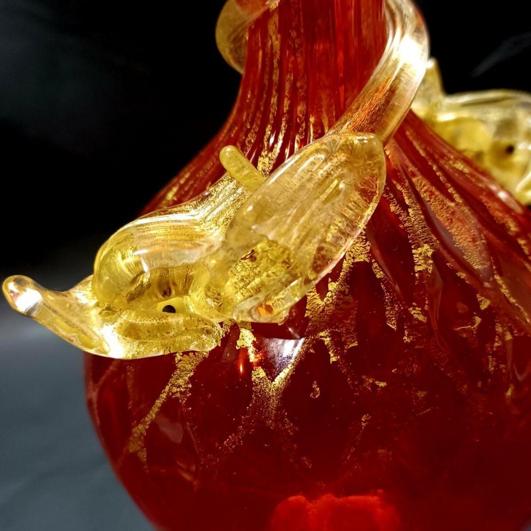 MURANO 34㎝ ムラノ 金彩 レッド ドルフィン モチーフ デカンタ MURANO 34㎝ ムラノ 金彩 レッド ドルフィン モチーフ デカンタ