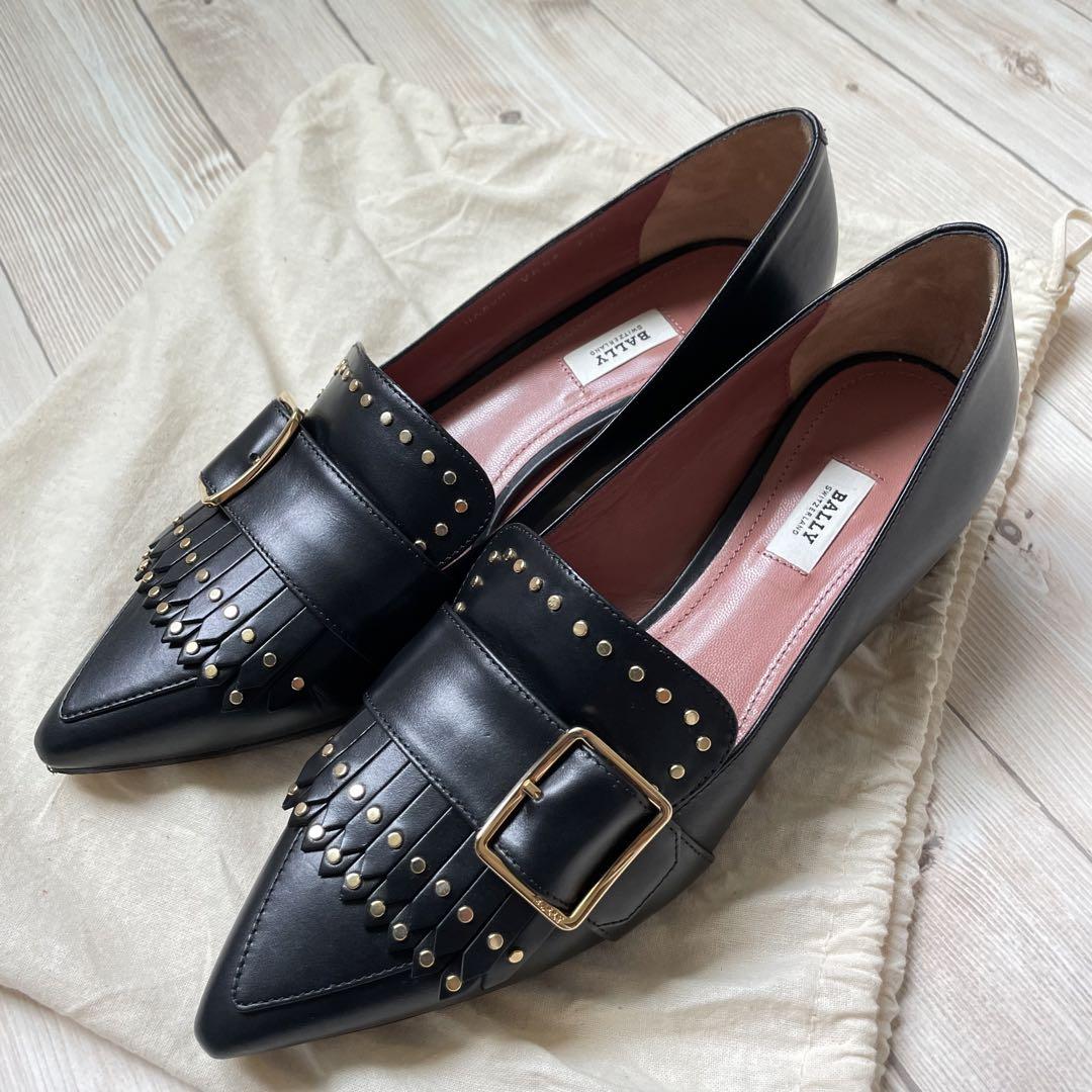 美品】BALLY ローファー ブラック 24.5 スタッズ パンプス 美品】BALLY ローファー ブラック 24.5 スタッズ パンプス