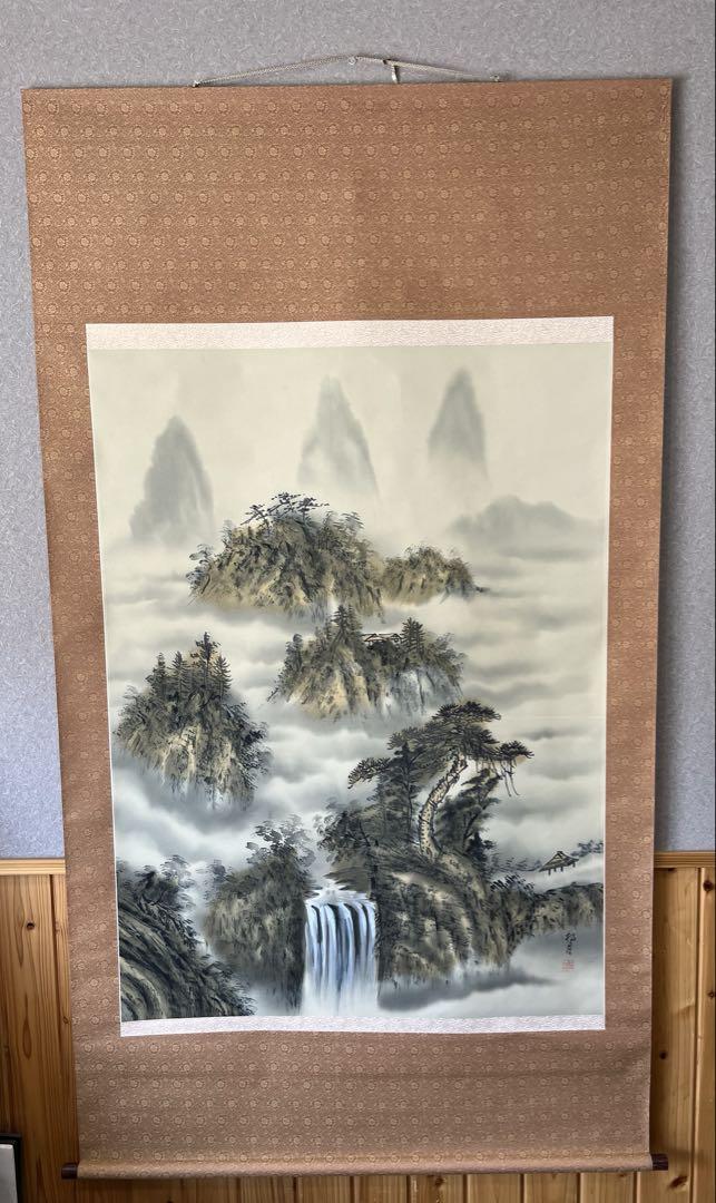 【 掛軸 / 松月】水墨画山水図 巻物 書道 骨董品 掛軸 / 松月】水墨画山水図 巻物 書道 骨董品