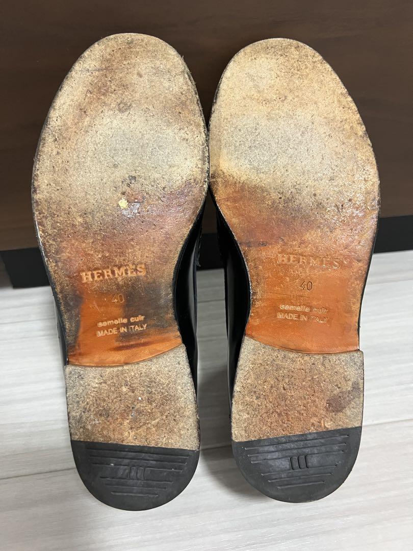エルメス HERMES モカシン ローファー シューズ ブラック メンズ 40