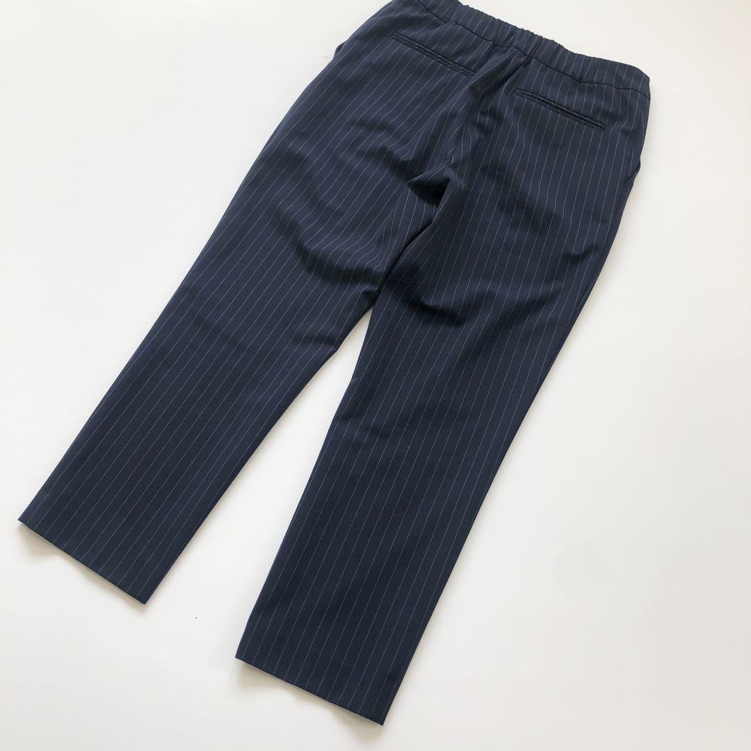 オペークドットクリップ パンツスーツセットアップ 洗える 薄手 ネイビー M
