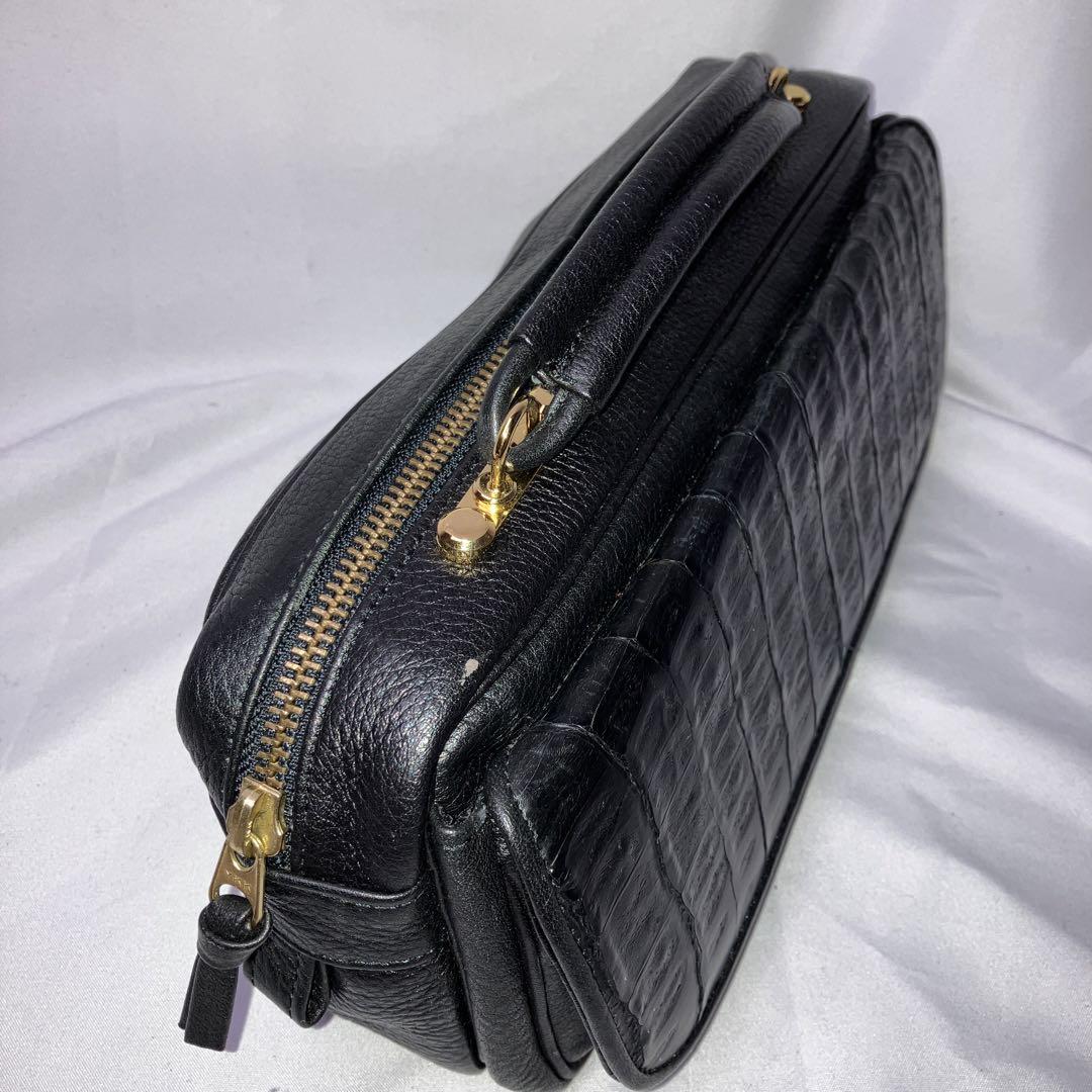 tohpo トーポ 本革ハンドバック ショルダーバッグ 黒 クロコ