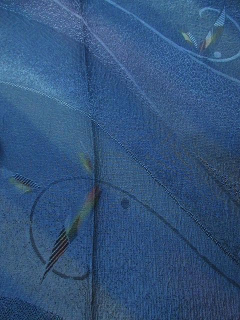 未着用に近い!リバーシブル*青藍色モダン柄&黒*ロングコート*123cm*裄71 未着用に近い!リバーシブル*青藍色モダン柄&黒*ロングコート*123cm*裄71