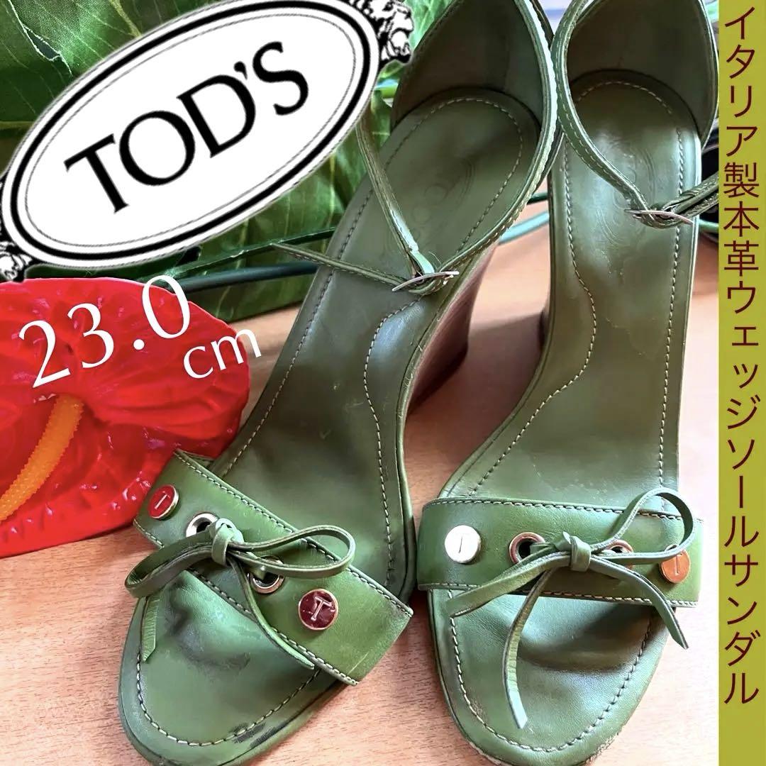 【TOD’S】レザー ウェッジソールサンダル トッズ レザー ウェッジソールサンダル 34 レディース ブラック