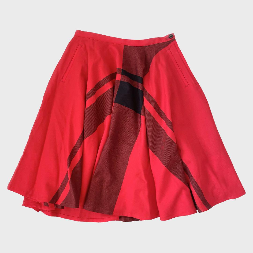 値下げ【極美品】Y’s ヨウジヤマモト フレアスカート チェック柄 レッド M