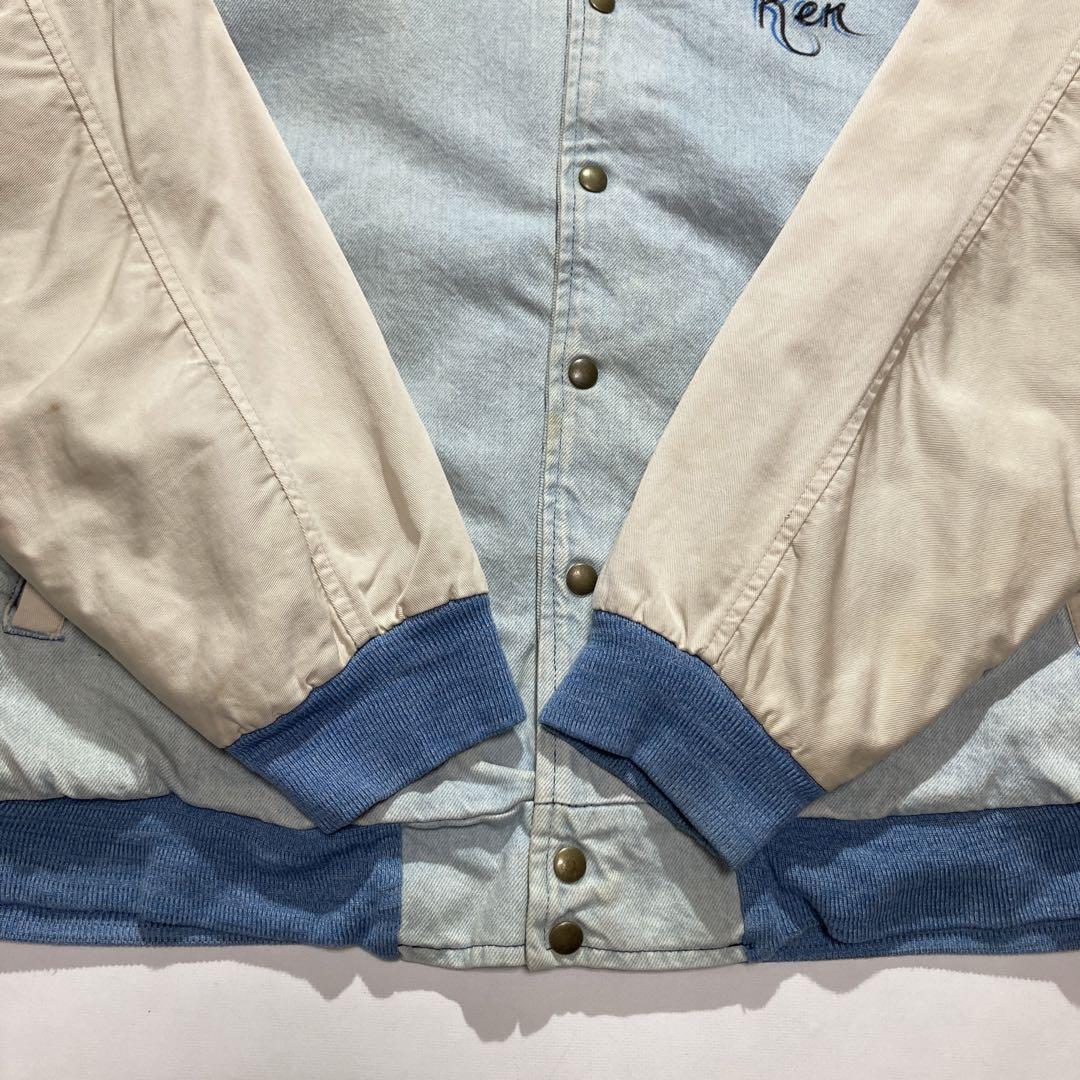 90s USA製 AUBURN エアブラシ フルスナップ デニムスタジャン XL