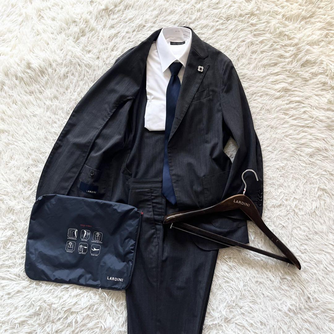 <美品> LARDINI easy wear グレー ウール スーツ サイズ46