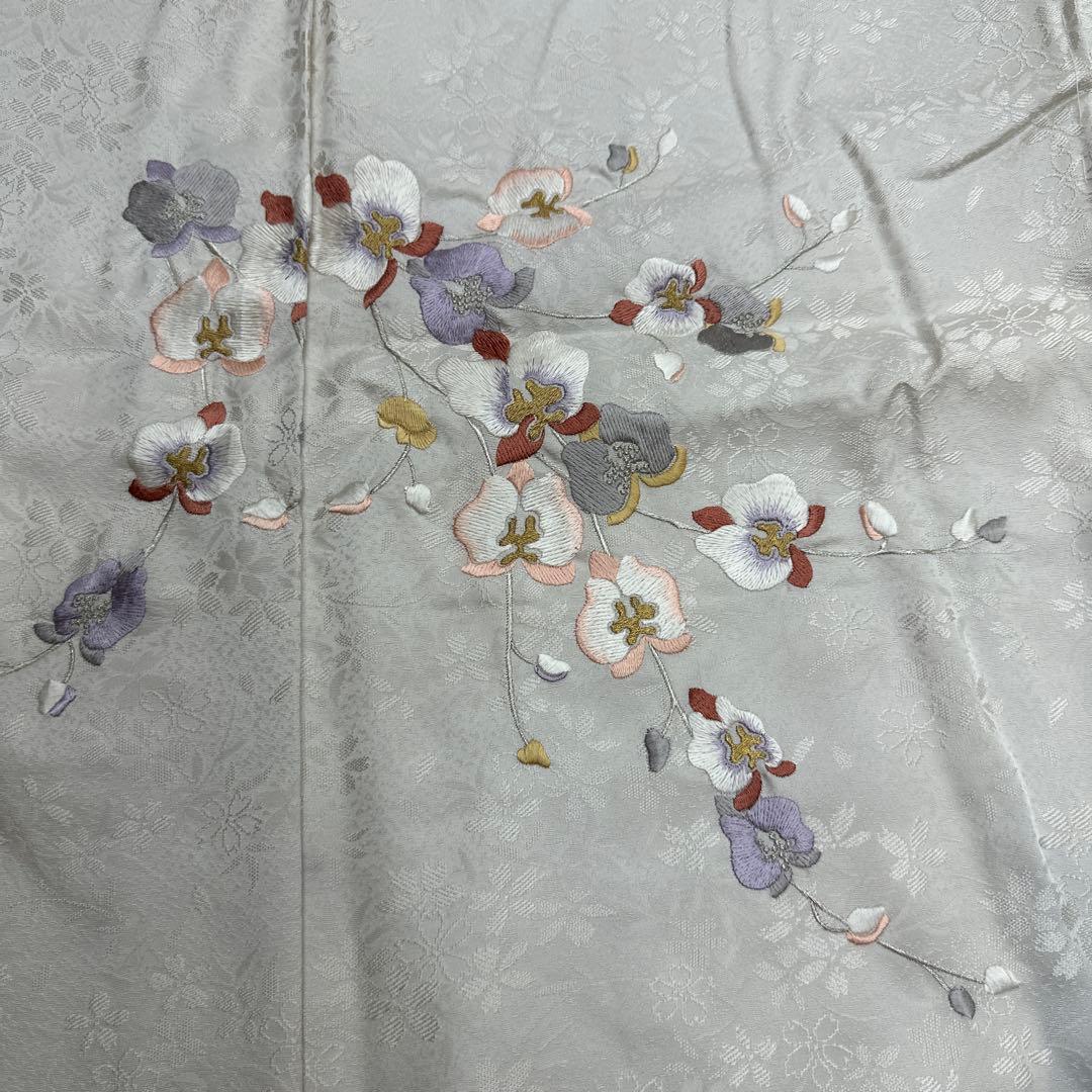 モノトーン 白×黒 総刺繍 胡蝶蘭 訪問着 付下げ 未仕立て