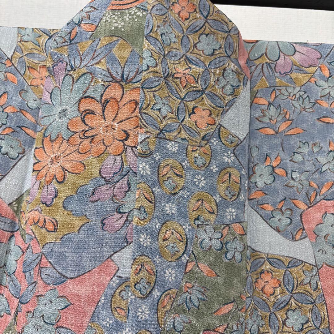 未使用 手描き友禅 浜ちりめん 芙蓉 花柄 付下げ 訪問着 正絹 黄