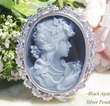 新品 ミュラー氏 ブラックメノウ SILVER ペンダント ブローチ 月桂樹の冠