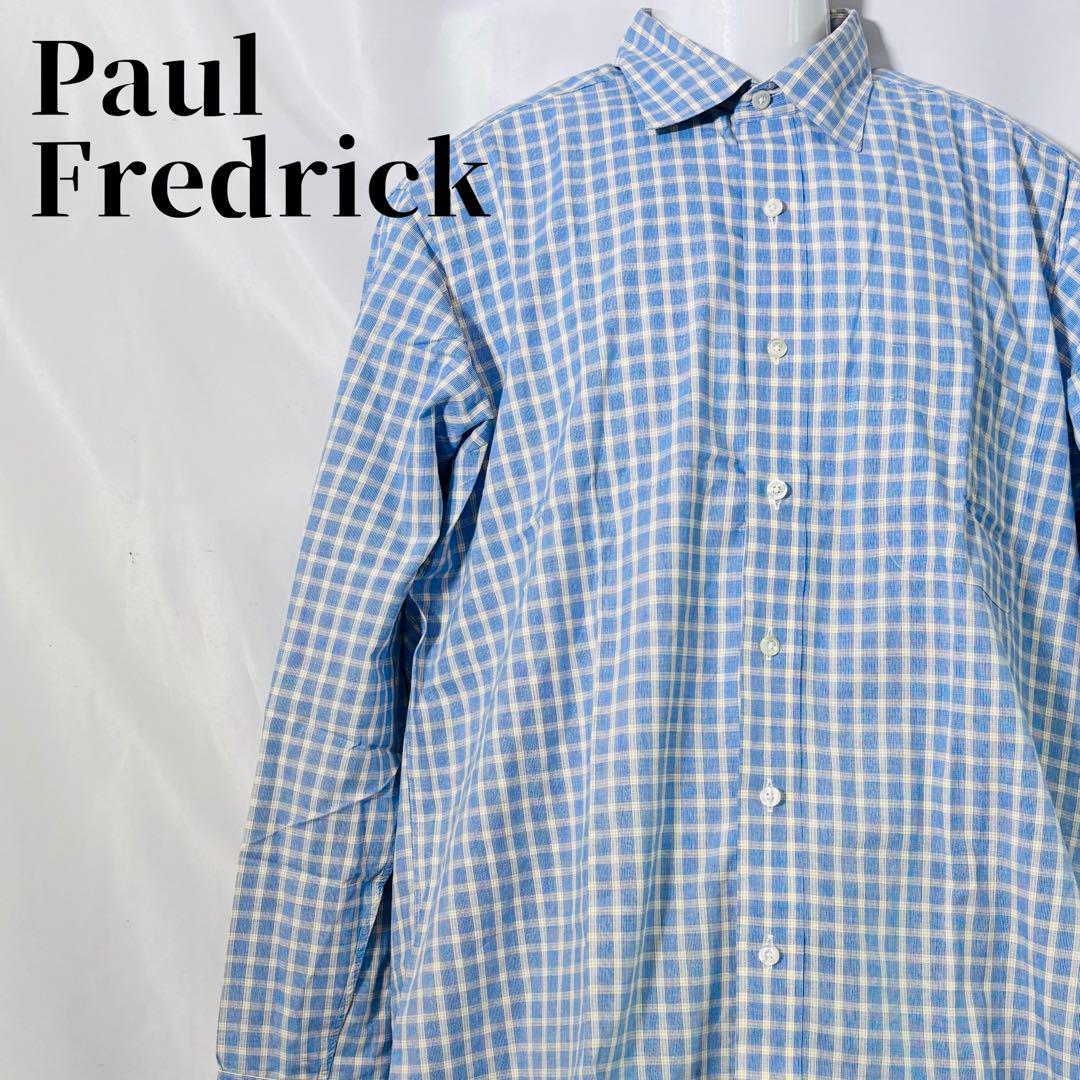 【良品】Paul Fredrick チェックシャツ USA製 ライトブルー