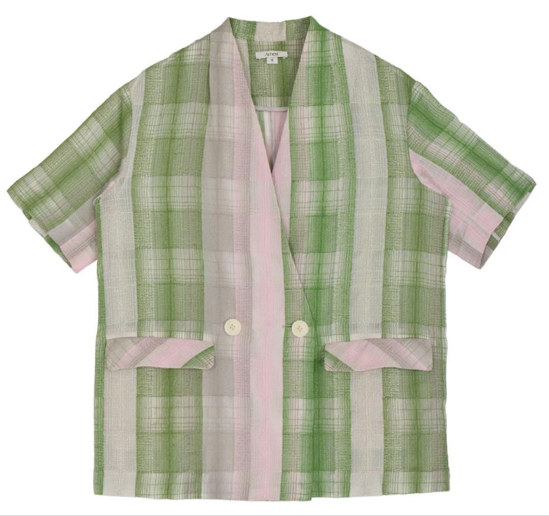 【新品】CHECK EMBROIDERY NO COLLAR JACKET