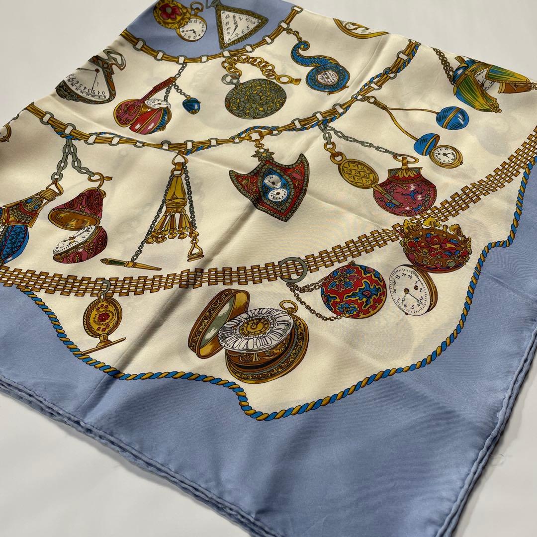 2509-130｜美品｜ダンヒル スカーフ シルク ライトブルー 時計