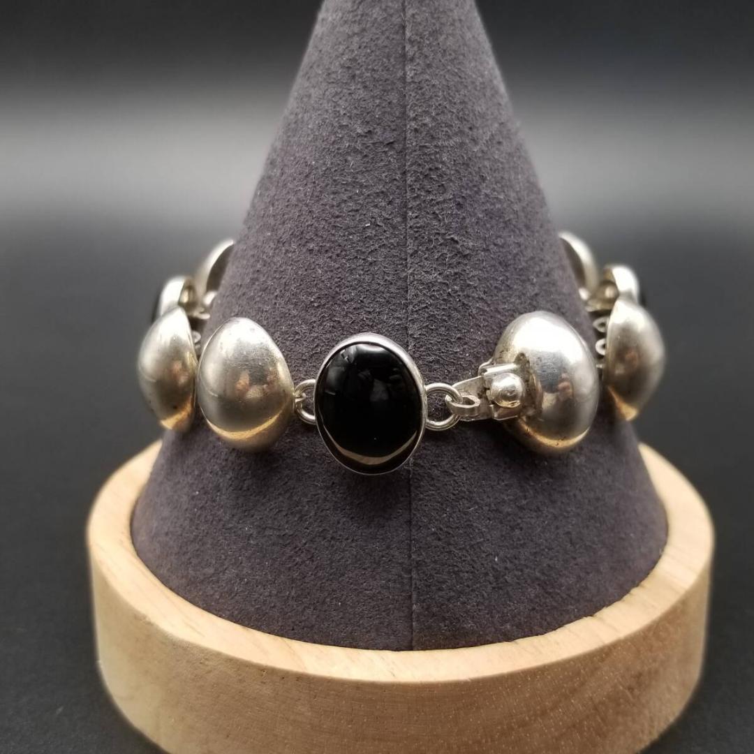 贅沢品 シルバー 925 メキシコ ブラックオニキス オーバル カボション アクセサリー