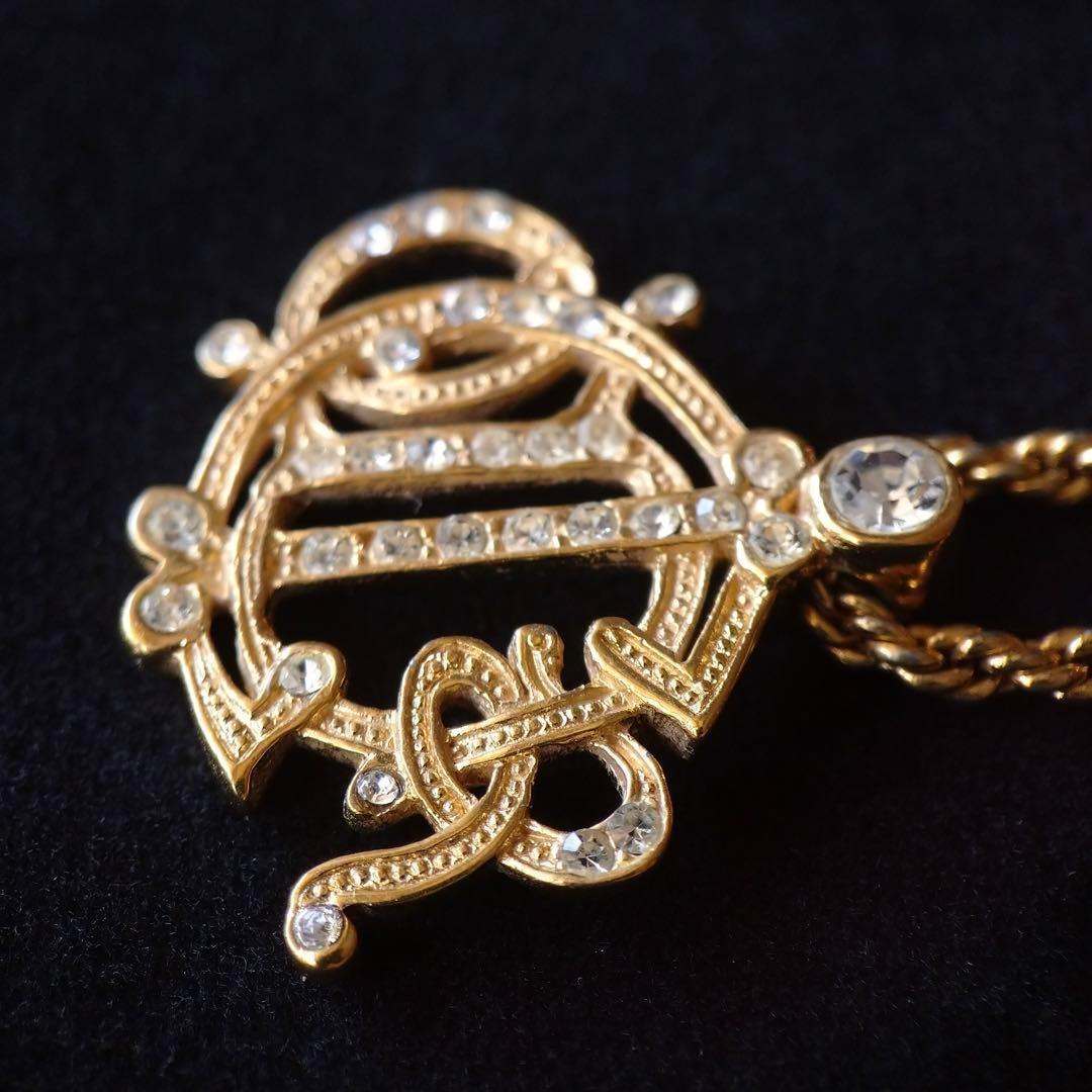 希少美品　Dior ヴィンテージロゴネックレス　ラインストーン　ゴールド　123