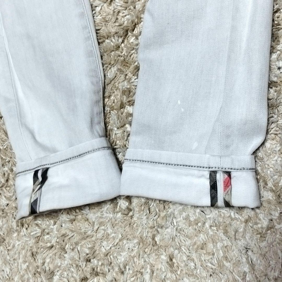 BURBERRY ホワイトデニム 大きいサイズ 46 ノバチェック 牛革 レザー