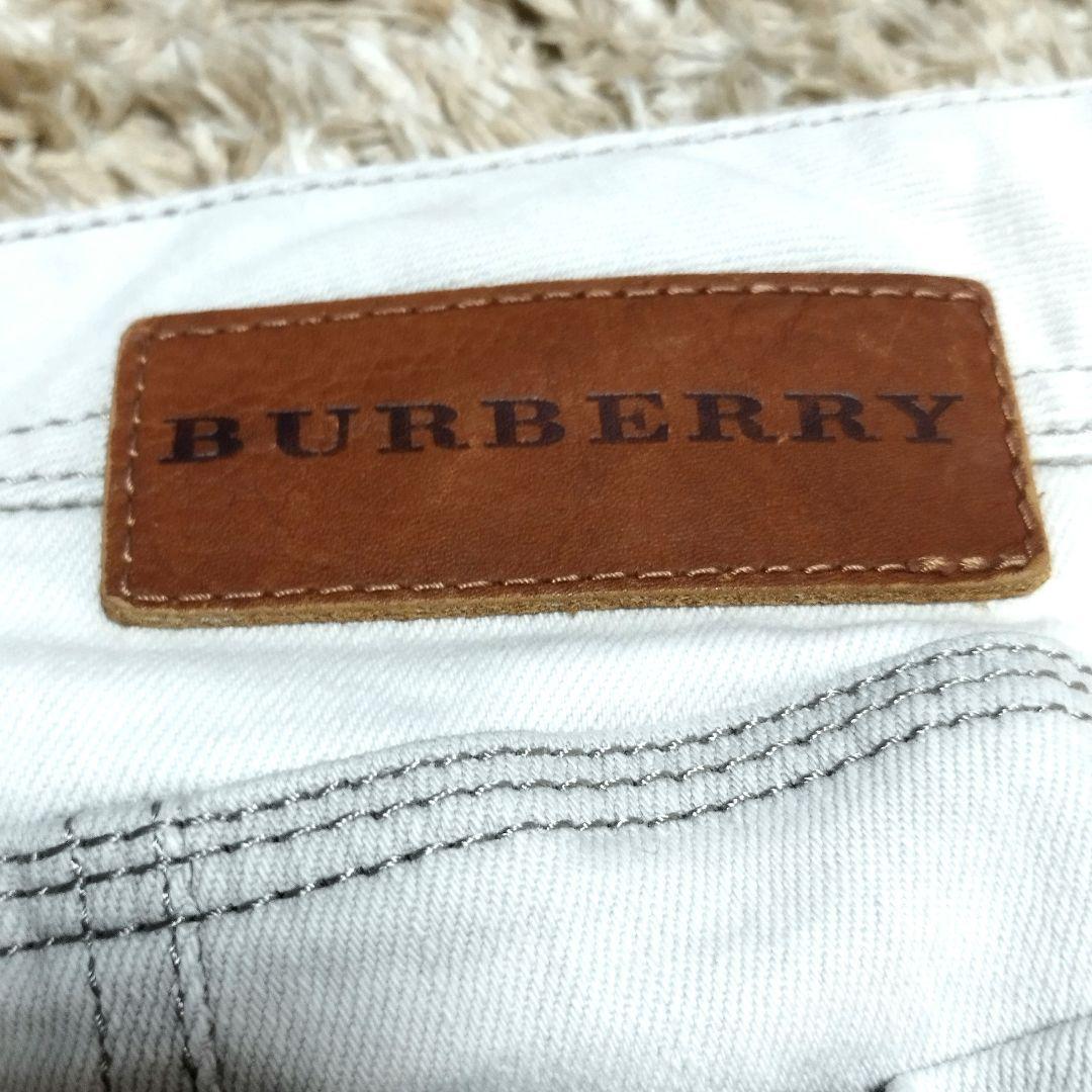 BURBERRY ホワイトデニム 大きいサイズ 46 ノバチェック 牛革 レザー