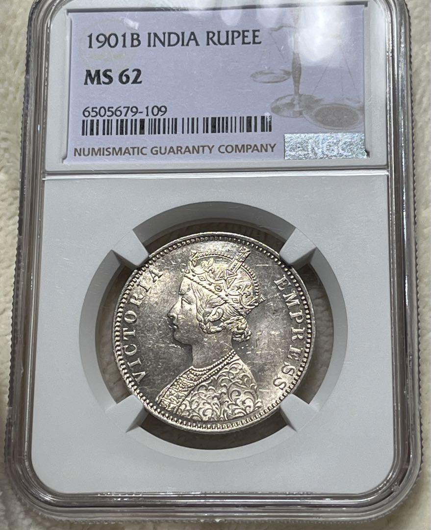 予約販売】本 英領インド ルピー 銀貨 ms62 1901B ヴィクトリア 旧貨幣