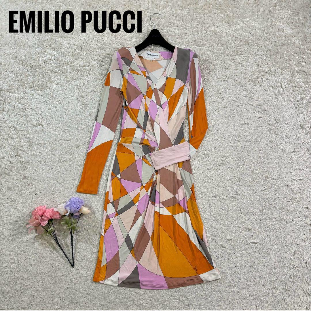 エミリオプッチ EMILIOPUCCI ワンピース 幾何学模様 エミリオプッチEMILIO PUCCI 幾何学プリントスクエアネック半袖